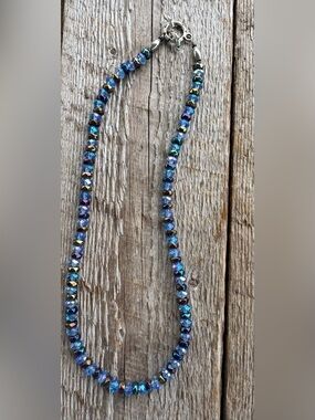 Iridescent Blue-Purple Faceted Bead Necklace - Women's Jewelry